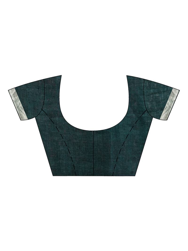 Dark bottle green linen with zari border jamdani saree