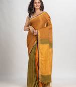 Golden brown linen handloom saree