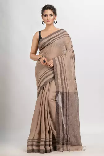 Dark muga linen handloom saree