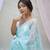 Sky blue organza embroidred work with lace border saree with blouse