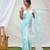Sky blue organza embroidred work with lace border saree with blouse