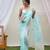 Sky blue organza embroidred work with lace border saree with blouse