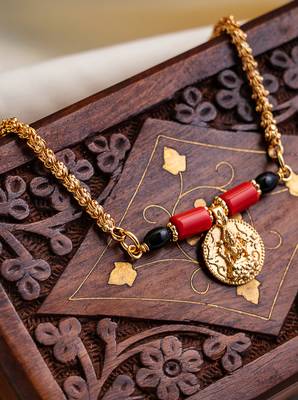  24" medium length golden mangalsutra one gram gold with single big laxmi tali 1