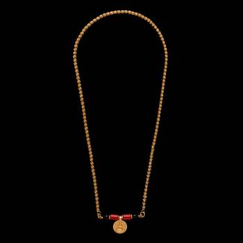  24" medium length golden mangalsutra one gram gold with single big laxmi tali 2