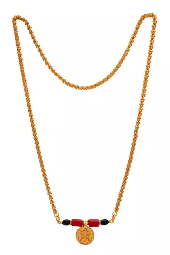  24" medium length golden mangalsutra one gram gold with single big laxmi tali