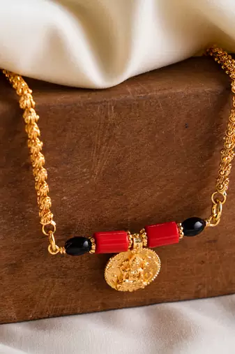  24" medium length golden mangalsutra one gram gold with single big laxmi tali