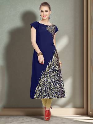 blue printed crepe stitched kurti 6