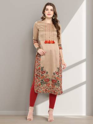 Beige printed silk kurti 1