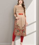 Beige printed silk kurti