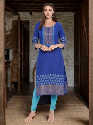  Royal-blue printed cotton cotton-kurtis 1