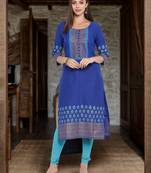 G COLLECTION Royal-blue printed cotton cotton-kurtis