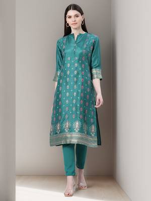 Green printed art silk kurtas-and-kurtis 1