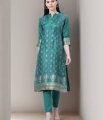 Green printed art silk kurtas-and-kurtis