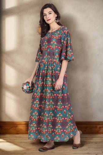 Multicolor printed cotton maxi-dresses