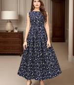 Navy-blue floral printed Gown