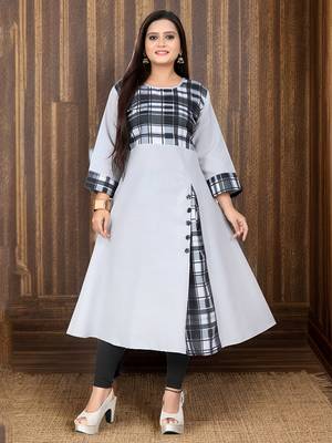 Grey printed cotton kurti 1