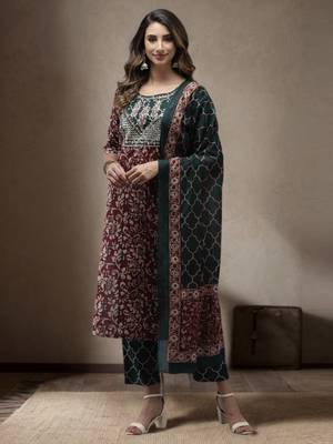 Mauve printed cotton kurta-suits 1