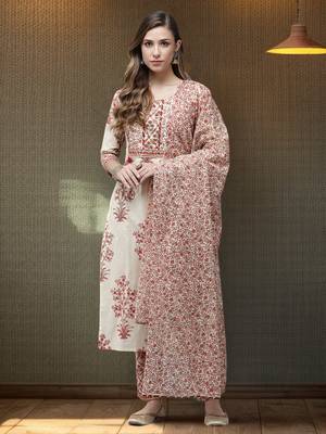 Off-white printed cotton kurta-suits 1