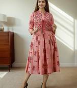 Women Floral Flared Jacketed Kurti in Pink