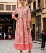 Peach printed cotton long-dresses