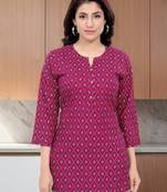 Burgundy printed rayon short-kurtis