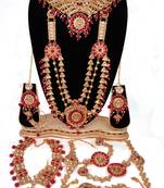 Soni craft dazzling gold plated ruby kundan wedding wear bridal necklace set (0962)
