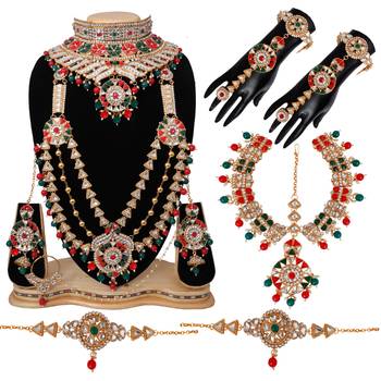 Soni craft  exquisite gold plated multicolor kundan wedding wear bridal necklace set (0963) 1