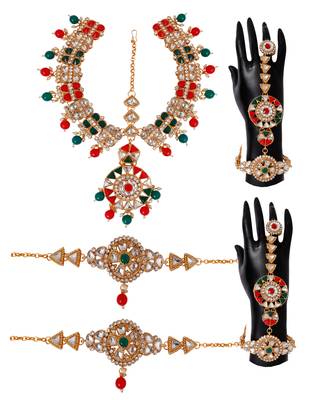 Soni craft  exquisite gold plated multicolor kundan wedding wear bridal necklace set (0963) 2