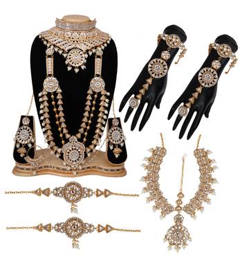 Soni craft creative design gold plated white kundan wedding wear bridal necklace set (0964) 1