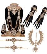 Soni craft creative design gold plated white kundan wedding wear bridal necklace set (0964)