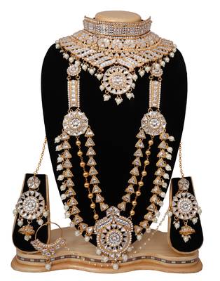 Soni craft creative design gold plated white kundan wedding wear bridal necklace set (0964) 2