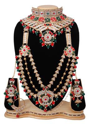 Soni craft  exquisite gold plated multicolor kundan wedding wear bridal necklace set (0963) 3