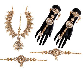 Soni craft creative design gold plated white kundan wedding wear bridal necklace set (0964) 3