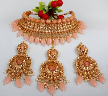 Soni craft  wedding wear
 gold plated peach kundan  choker jewel set (0967) 2