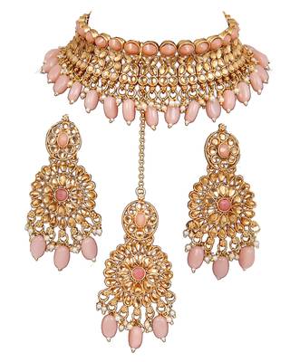 Soni craft  wedding wear
 gold plated peach kundan  choker jewel set (0967) 3