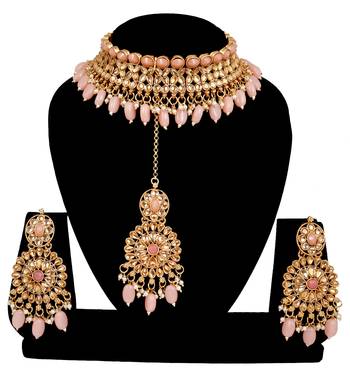 Soni craft  wedding wear
 gold plated peach kundan  choker jewel set (0967) 1