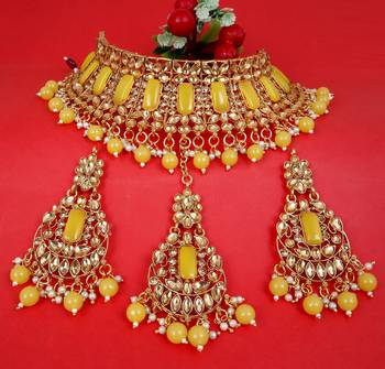 Soni craft stunning gold plated yellow kundan  choker jewel set (0969) 2