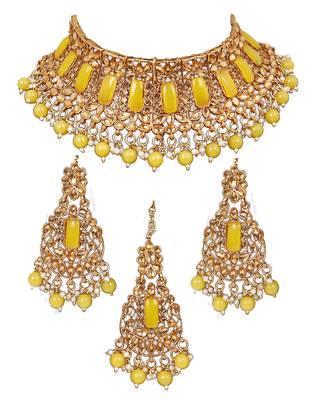 Soni craft stunning gold plated yellow kundan  choker jewel set (0969) 3