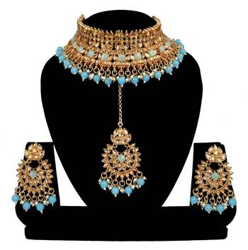 Soni craft festival  sky blue kundan chpker necklace set (0989) 1
