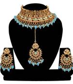 Soni craft festival  sky blue kundan chpker necklace set (0989)