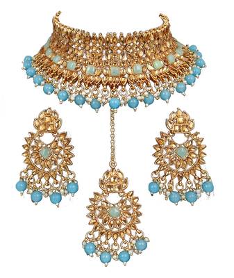 Soni craft festival  sky blue kundan chpker necklace set (0989) 2