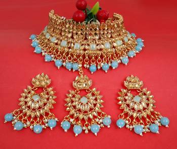 Soni craft festival  sky blue kundan chpker necklace set (0989) 3