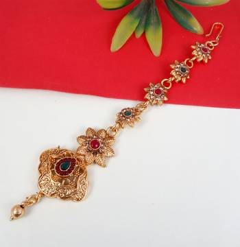 Soni craft  gold plated multi kundan mangtikka (1010) 2