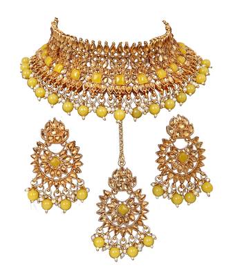 Soni craft festival fashion yellow kundan necklace set (1015) 2