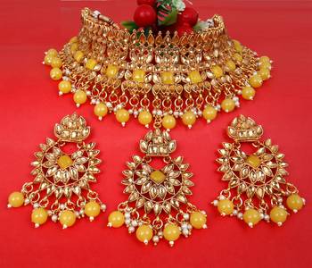 Soni craft festival fashion yellow kundan necklace set (1015) 3