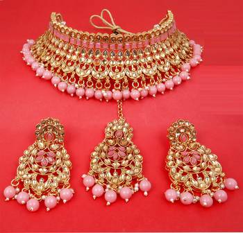 Soni craft designer pink gold plated kundan jewel set (1034) 2
