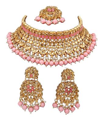 Soni craft designer pink gold plated kundan jewel set (1034) 3