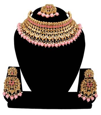 Soni craft designer pink gold plated kundan jewel set (1034) 1