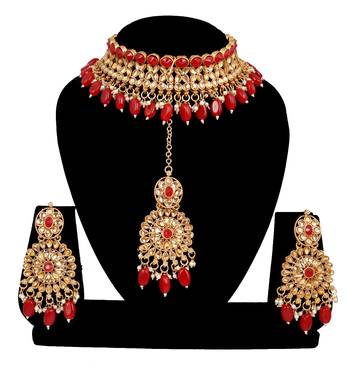 Soni craft astonish gold plated  red kundan jewel set (1037) 1