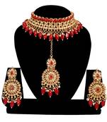 Soni craft astonish gold plated  red kundan jewel set (1037)